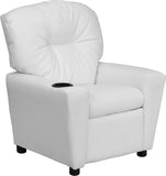 Contemporary White Vinyl Kids Recliner with Cup Holder