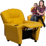 Contemporary Yellow Vinyl Kids Recliner with Cup Holder