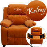 Personalized Deluxe Padded Orange Microfiber Kids Recliner with Storage Arms