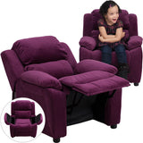 Deluxe Padded Contemporary Purple Microfiber Kids Recliner with Storage Arms