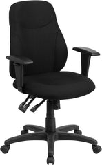 Mid-Back Black Fabric Multi-Functional Ergonomic Swivel Task Chair with Height Adjustable Arms