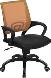 Mid-Back Orange Mesh Swivel Task Chair with Black Leather Padded Seat