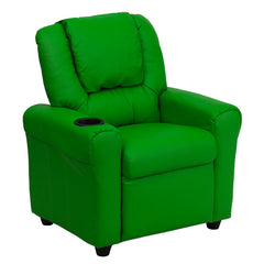 Contemporary Green Vinyl Kids Recliner with Cup Holder and Headrest