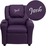 Personalized Purple Vinyl Kids Recliner with Cup Holder and Headrest