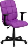 Mid-Back Purple Quilted Vinyl Swivel Task Chair with Nylon Arms