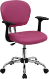 Mid-Back Pink Mesh Swivel Task Chair with Chrome Base and Arms