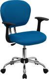 Mid-Back Turquoise Mesh Swivel Task Chair with Chrome Base and Arms