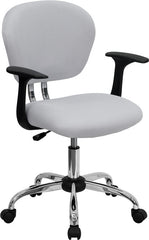 Mid-Back White Mesh Swivel Task Chair with Chrome Base and Arms