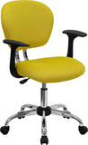 Mid-Back Yellow Mesh Swivel Task Chair with Chrome Base and Arms