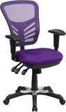 Mid-Back Purple Mesh Swivel Task Chair with Triple Paddle Control