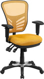 Mid-Back Yellow-Orange Mesh Swivel Task Chair with Triple Paddle Control