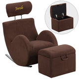 Personalized HERCULES Series Brown Fabric Rocking Chair with Storage Ottoman