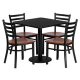 30'' Square Black Laminate Table Set with 4 Ladder Back Metal Chairs - Cherry Wood Seat