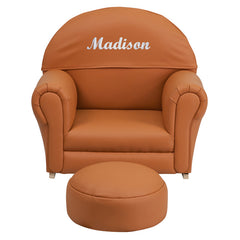 Personalized Kids Brown Vinyl Rocker Chair and Footrest