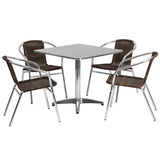 31.5'' Square Aluminum Indoor-Outdoor Table with 4 Rattan Chairs