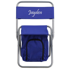 Personalized Kids Folding Camping Chair with Insulated Storage in Blue