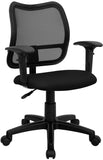 Mid-Back Mesh Swivel Task Chair with Black Fabric Padded Seat and Height Adjustable Arms