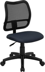 Mid-Back Mesh Swivel Task Chair with Navy Blue Fabric Padded Seat