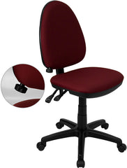 Mid-Back Burgundy Fabric Multi-Functional Swivel Task Chair with Adjustable Lumbar Support