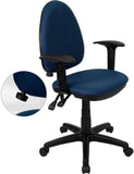 Mid-Back Navy Blue Fabric Multi-Functional Swivel Task Chair with Adjustable Lumbar Support and Height Adjustable Arms