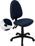 Mid-Back Navy Blue Fabric Multi-Functional Swivel Task Chair with Adjustable Lumbar Support