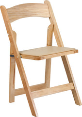 HERCULES Series Natural Wood Folding Chair with Vinyl Padded Seat