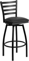 HERCULES Series Black Ladder Back Swivel Metal Barstool - Black Vinyl Seat