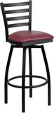 HERCULES Series Black Ladder Back Swivel Metal Barstool - Burgundy Vinyl Seat