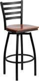 HERCULES Series Black Ladder Back Swivel Metal Barstool - Cherry Wood Seat