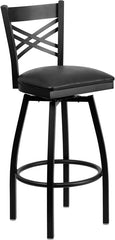 HERCULES Series Black ''X'' Back Swivel Metal Barstool - Black Vinyl Seat