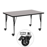 Mobile 24''W x 48''L Rectangular Activity Table with 1.25'' Thick High Pressure Grey Laminate Top and Height Adjustable Preschool Legs