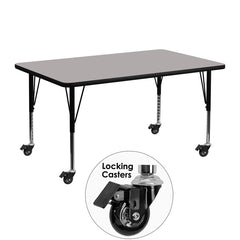 Mobile 24''W x 48''L Rectangular Activity Table with 1.25'' Thick High Pressure Grey Laminate Top and Height Adjustable Preschool Legs