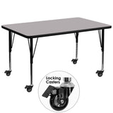 Mobile 24''W x 48''L Rectangular Activity Table with Grey Thermal Fused Laminate Top and Height Adjustable Preschool Legs