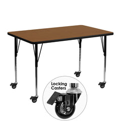 Mobile 24''W x 48''L Rectangular Activity Table with 1.25'' Thick High Pressure Oak Laminate Top and Standard Height Adjustable Legs