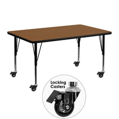 Mobile 24''W x 48''L Rectangular Activity Table with 1.25'' Thick High Pressure Oak Laminate Top and Height Adjustable Preschool Legs