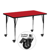 Mobile 24''W x 48''L Rectangular Activity Table with 1.25'' Thick High Pressure Red Laminate Top and Standard Height Adjustable Legs