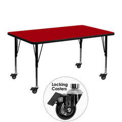 Mobile 24''W x 48''L Rectangular Activity Table with Red Thermal Fused Laminate Top and Height Adjustable Preschool Legs