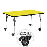 Mobile 24''W x 48''L Rectangular Activity Table with 1.25'' Thick High Pressure Yellow Laminate Top and Height Adjustable Preschool Legs