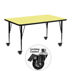 Mobile 24''W x 48''L Rectangular Activity Table with Yellow Thermal Fused Laminate Top and Height Adjustable Preschool Legs