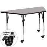 Mobile 24''W x 48''L Trapezoid Activity Table with 1.25'' Thick High Pressure Grey Laminate Top and Standard Height Adjustable Legs