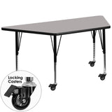 Mobile 24''W x 48''L Trapezoid Activity Table with 1.25'' Thick High Pressure Grey Laminate Top and Height Adjustable Preschool Legs