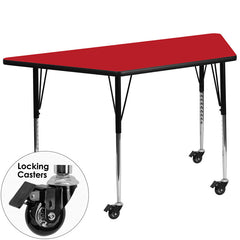 Mobile 24''W x 48''L Trapezoid Activity Table with 1.25'' Thick High Pressure Red Laminate Top and Standard Height Adjustable Legs