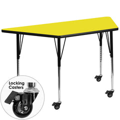 Mobile 24''W x 48''L Trapezoid Activity Table with 1.25'' Thick High Pressure Yellow Laminate Top and Standard Height Adjustable Legs