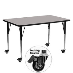 Mobile 24''W x 60''L Rectangular Activity Table with 1.25'' Thick High Pressure Grey Laminate Top and Standard Height Adjustable Legs