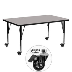 Mobile 24''W x 60''L Rectangular Activity Table with 1.25'' Thick High Pressure Grey Laminate Top and Height Adjustable Preschool Legs