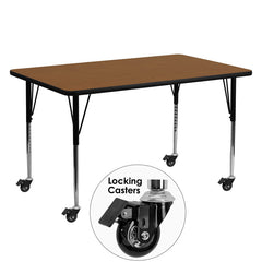 Mobile 24''W x 60''L Rectangular Activity Table with 1.25'' Thick High Pressure Oak Laminate Top and Standard Height Adjustable Legs