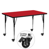 Mobile 24''W x 60''L Rectangular Activity Table with 1.25'' Thick High Pressure Red Laminate Top and Standard Height Adjustable Legs