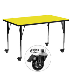 Mobile 24''W x 60''L Rectangular Activity Table with 1.25'' Thick High Pressure Yellow Laminate Top and Standard Height Adjustable Legs