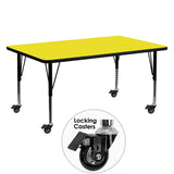 Mobile 24''W x 60''L Rectangular Activity Table with 1.25'' Thick High Pressure Yellow Laminate Top and Height Adjustable Preschool Legs