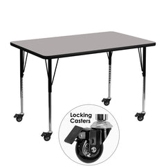 Mobile 30''W x 48''L Rectangular Activity Table with 1.25'' Thick High Pressure Grey Laminate Top and Standard Height Adjustable Legs